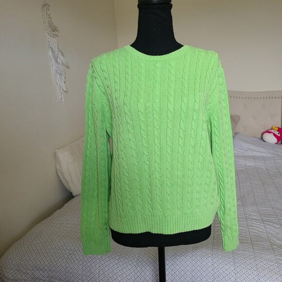 Ralph Lauren Lime Green Cable Knit Sweater Women’s M Bright Preppy Y2K Classic - Picture 1 of 6